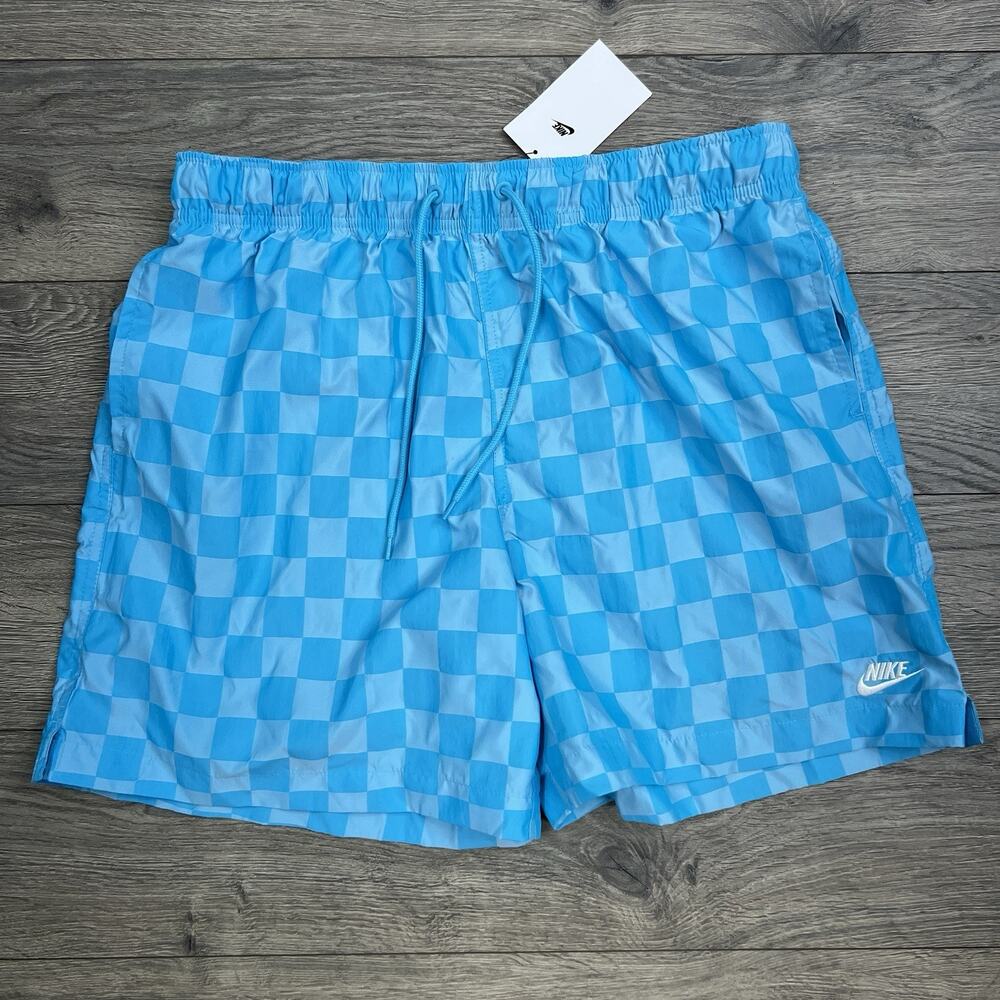 Nike Shorts Sz Medium Mens Blue White Club Flow Checkers New